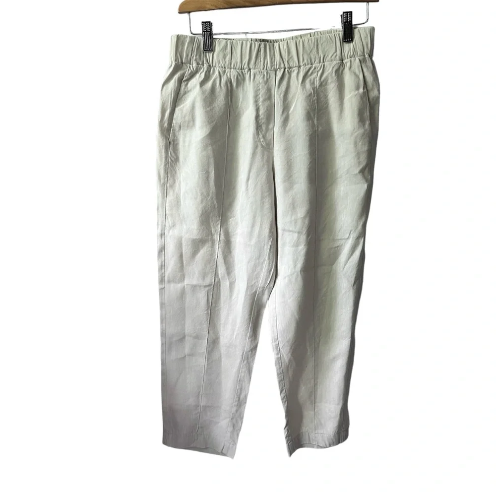 Babaton Linen Blend Pants Cream Elastic Waist Size‎ Small